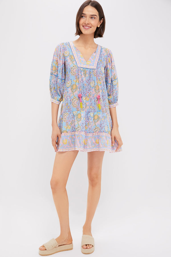 Blue Yellow Printed Zoe Mini Dress
