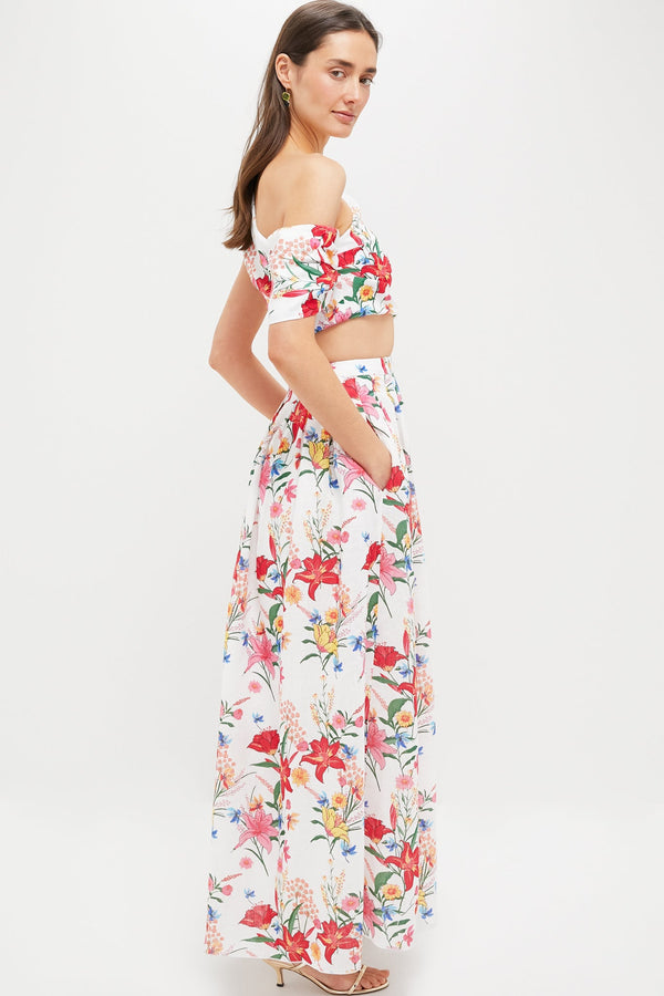 White & Coral Floral Sophia Maxi Dress