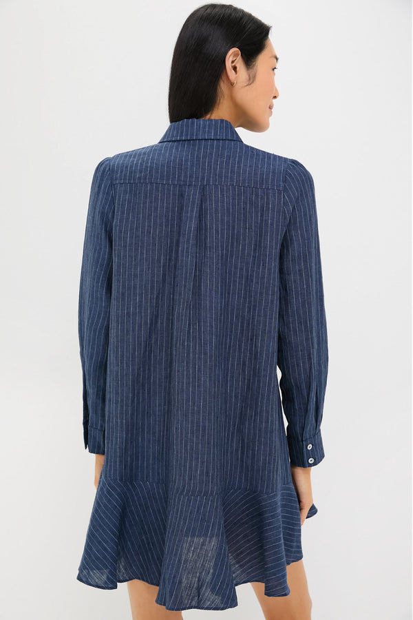 Dark Navy Stripe Linen Callahan Shirt Dress