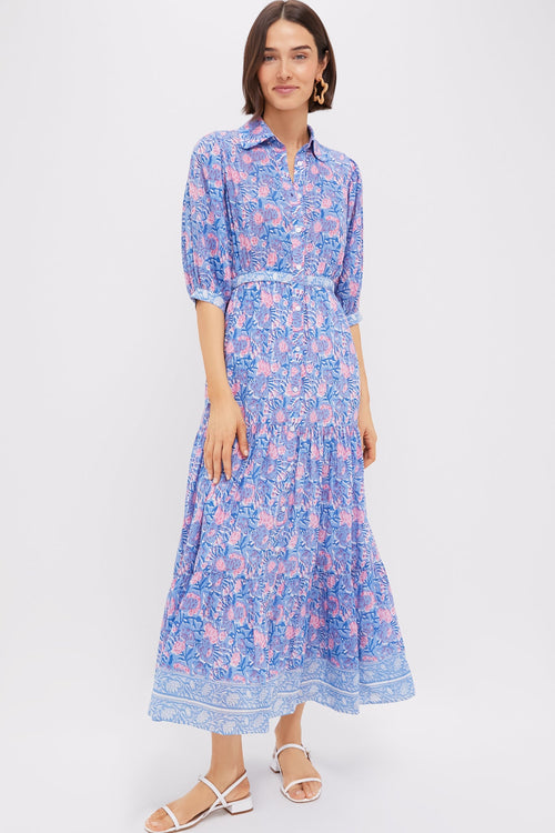 Blue Pink Printed Blair Maxi Dress