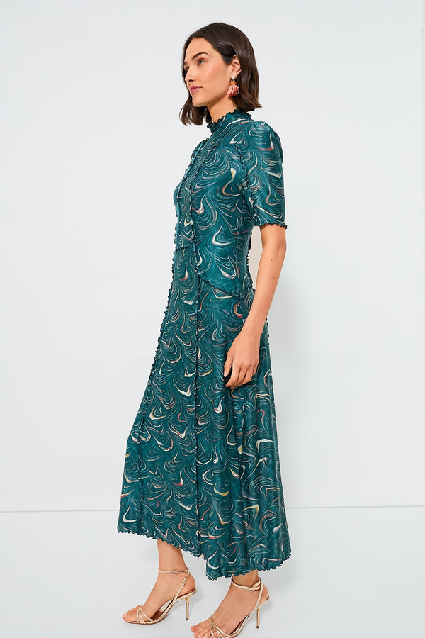 Green Amara Marble Print Long Sleeve Dress