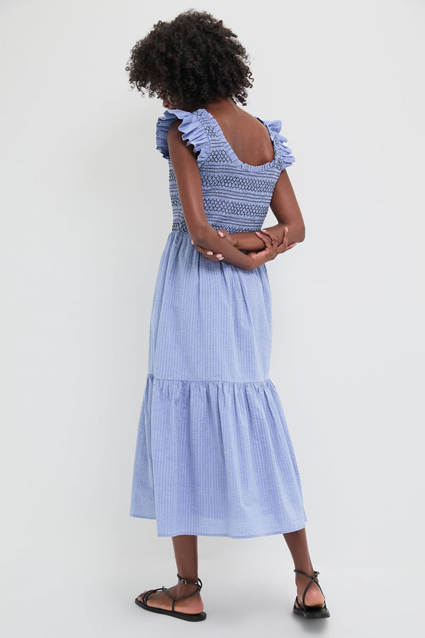 Blue Seersucker Smocked Maxine Dress