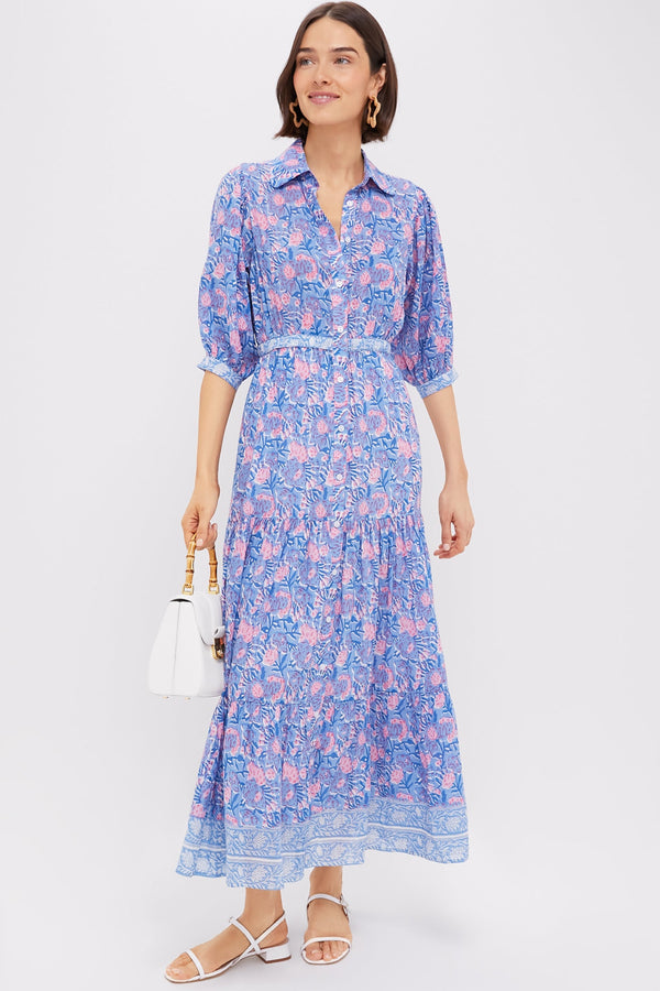 Blue Pink Printed Blair Maxi Dress