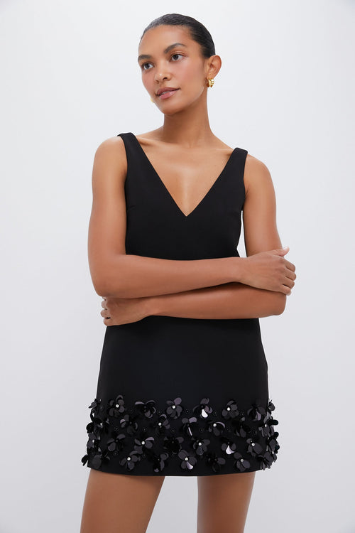 Black Crepe 3D Sequin Mini Dress