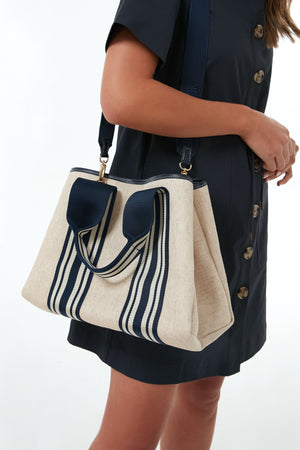 Navy Equestrian Traversee M Linen Tote