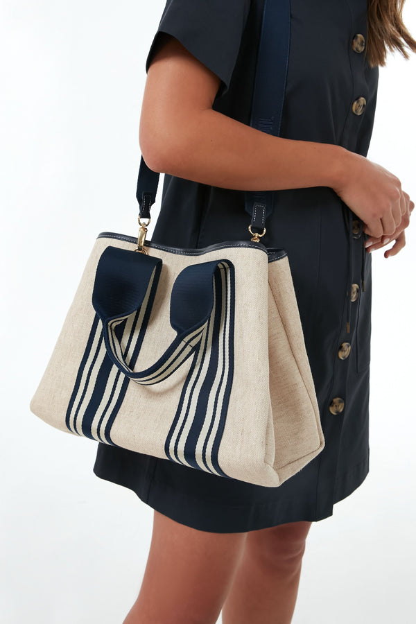 Navy Equestrian Traversee M Linen Tote