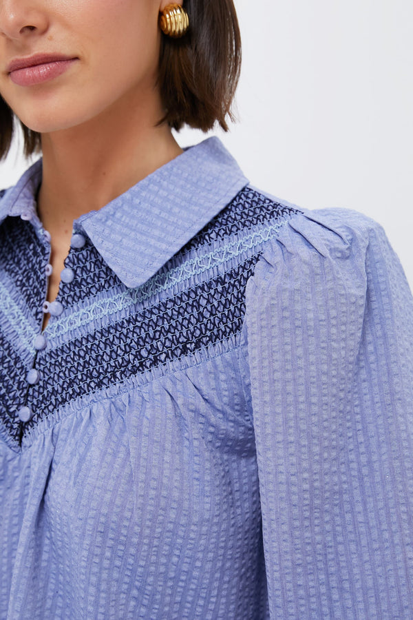 Blue Seersucker Smocked Venice Dress