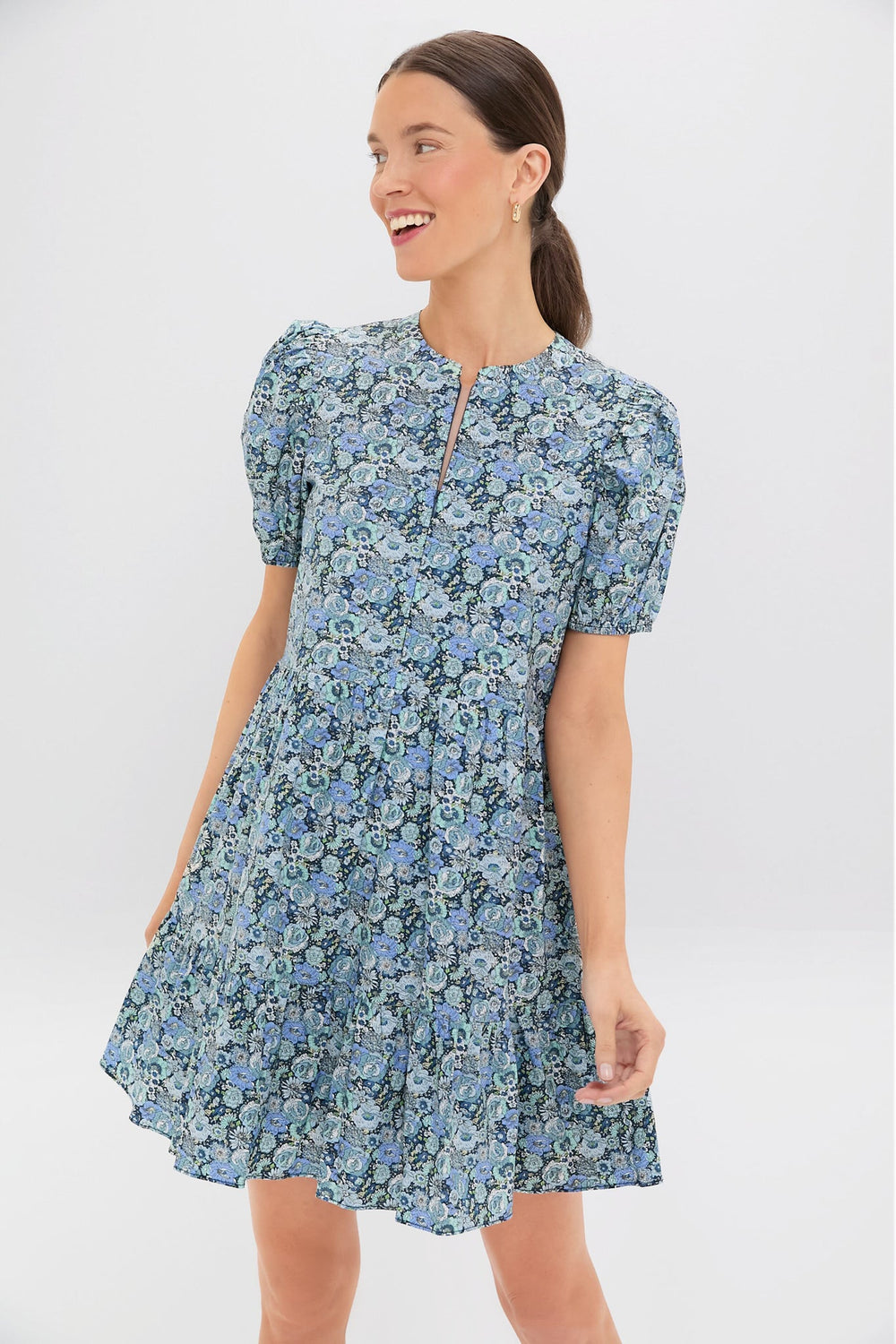 Light Blue Ditsy Floral Zip Front Ellie Mini Dress