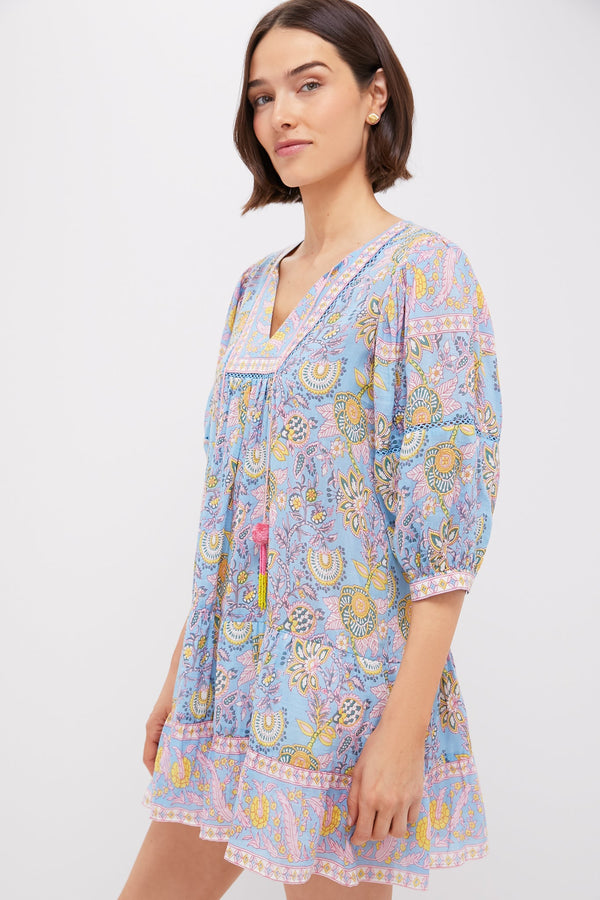 Blue Yellow Printed Zoe Mini Dress