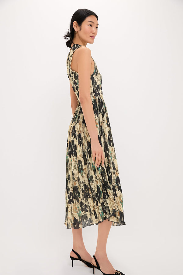 Afterglow Printed Pleats Smock Midi Straps Dress