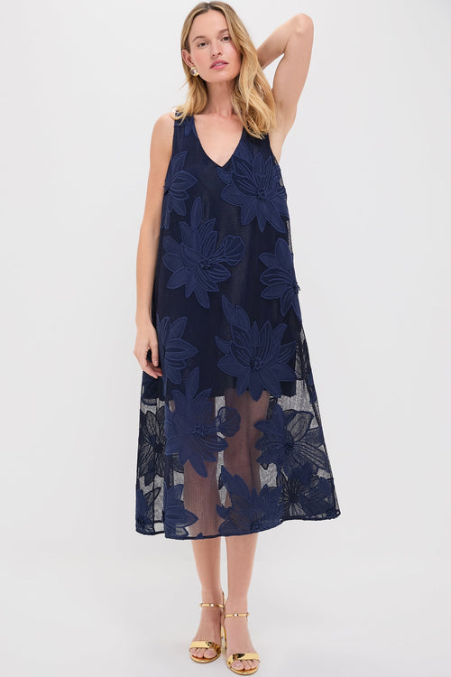 Navy Embroidered Lace Sol Dress