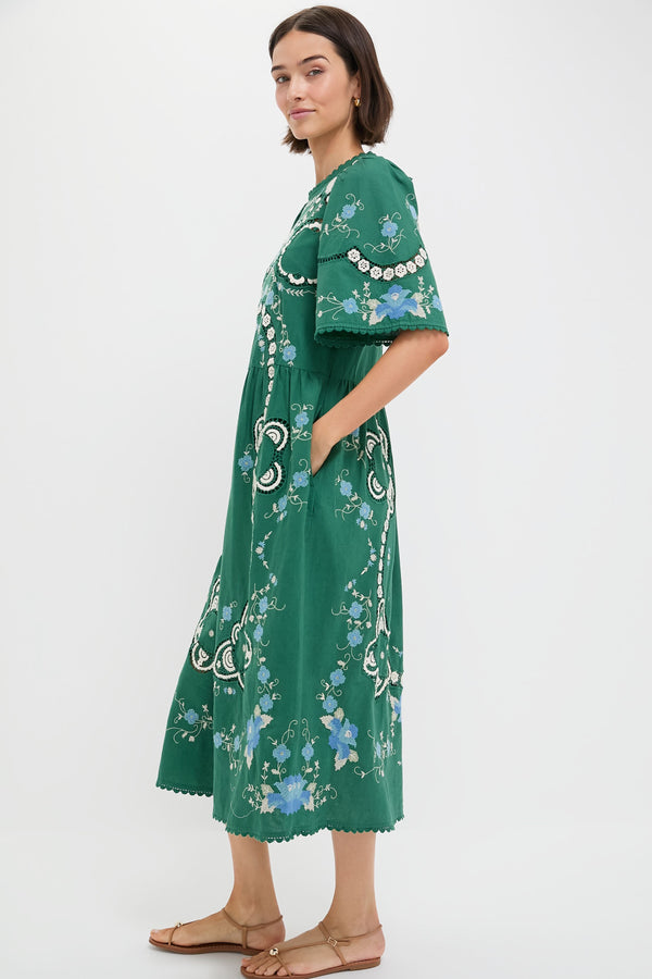 Green Vesna Embroidery Short Sleeve Dress