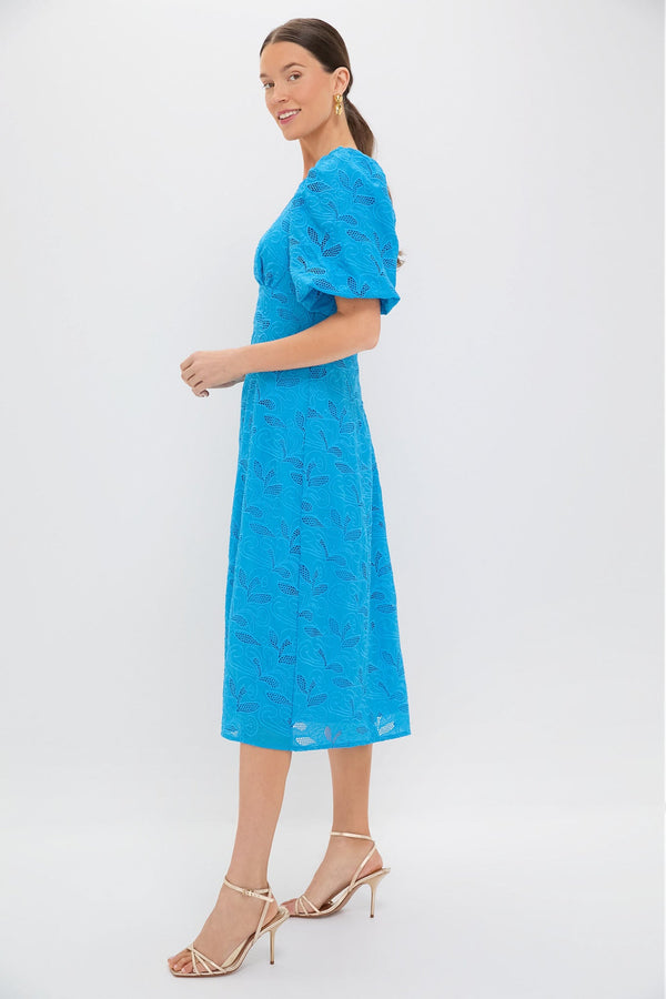 Azure Eyelet Ainsley Midi Dress