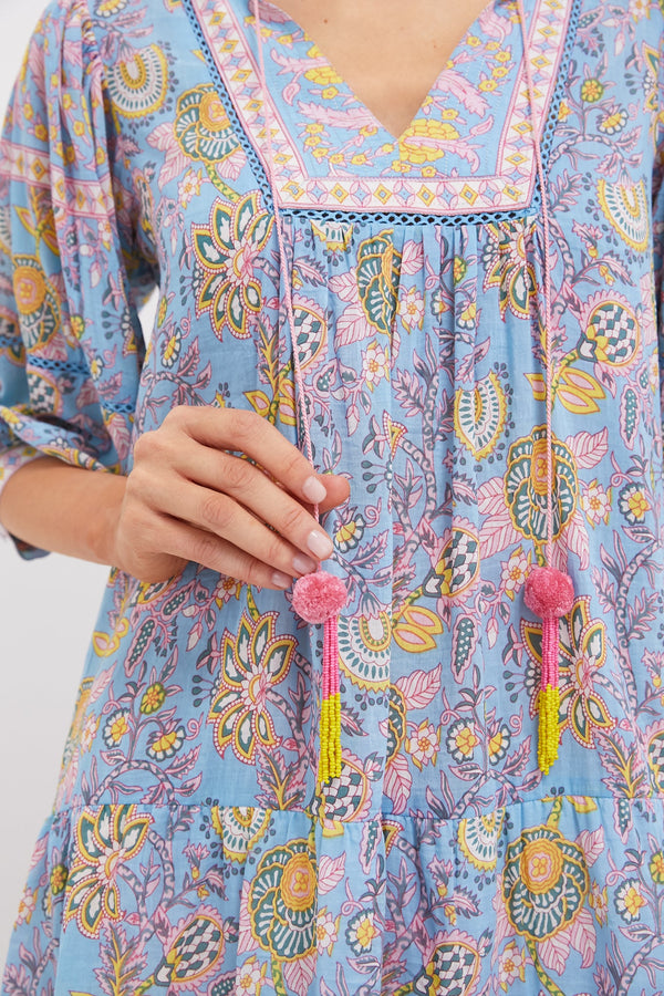 Blue Yellow Printed Zoe Mini Dress