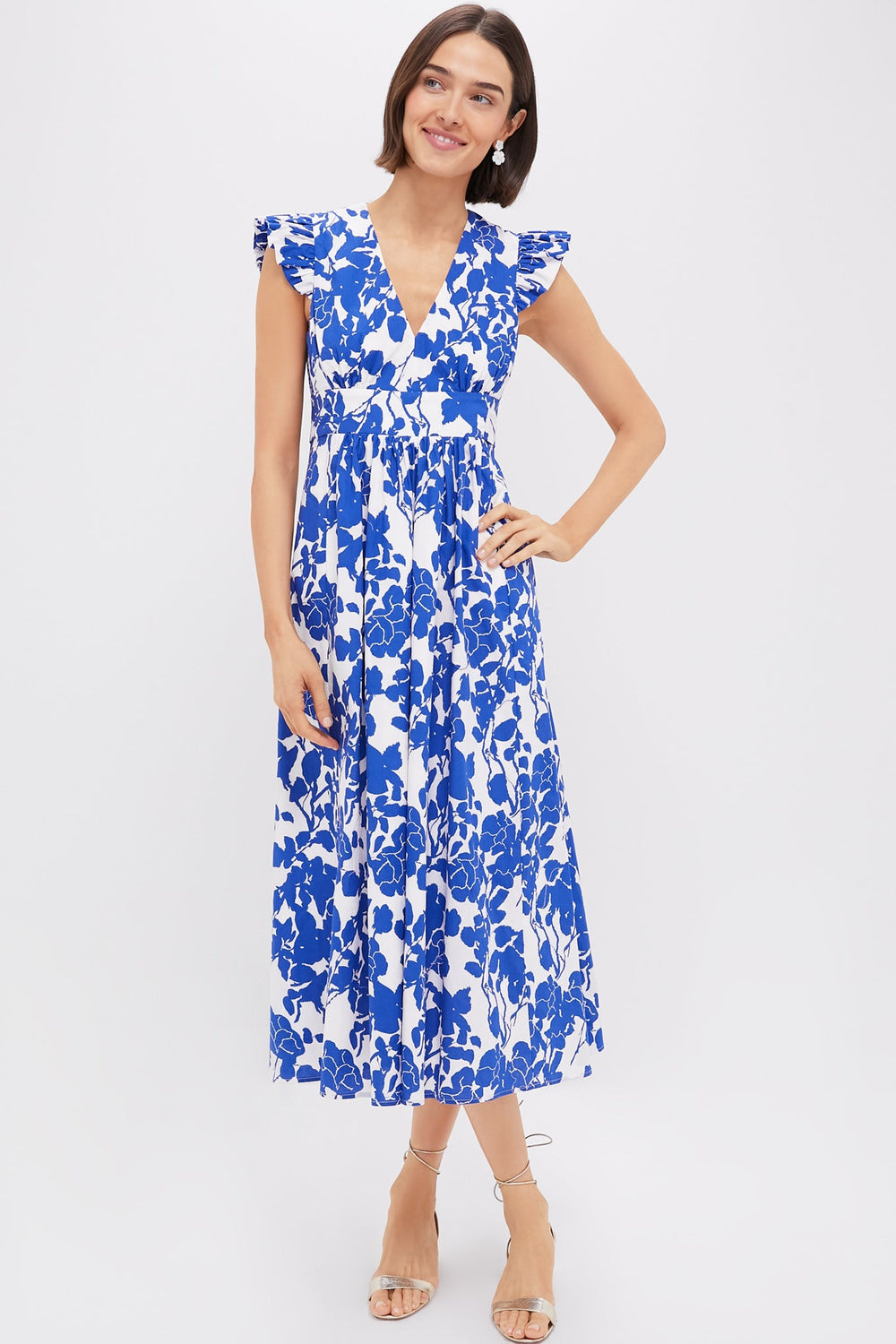 Blue Floral Ruffle Sleeve Robinson Dress