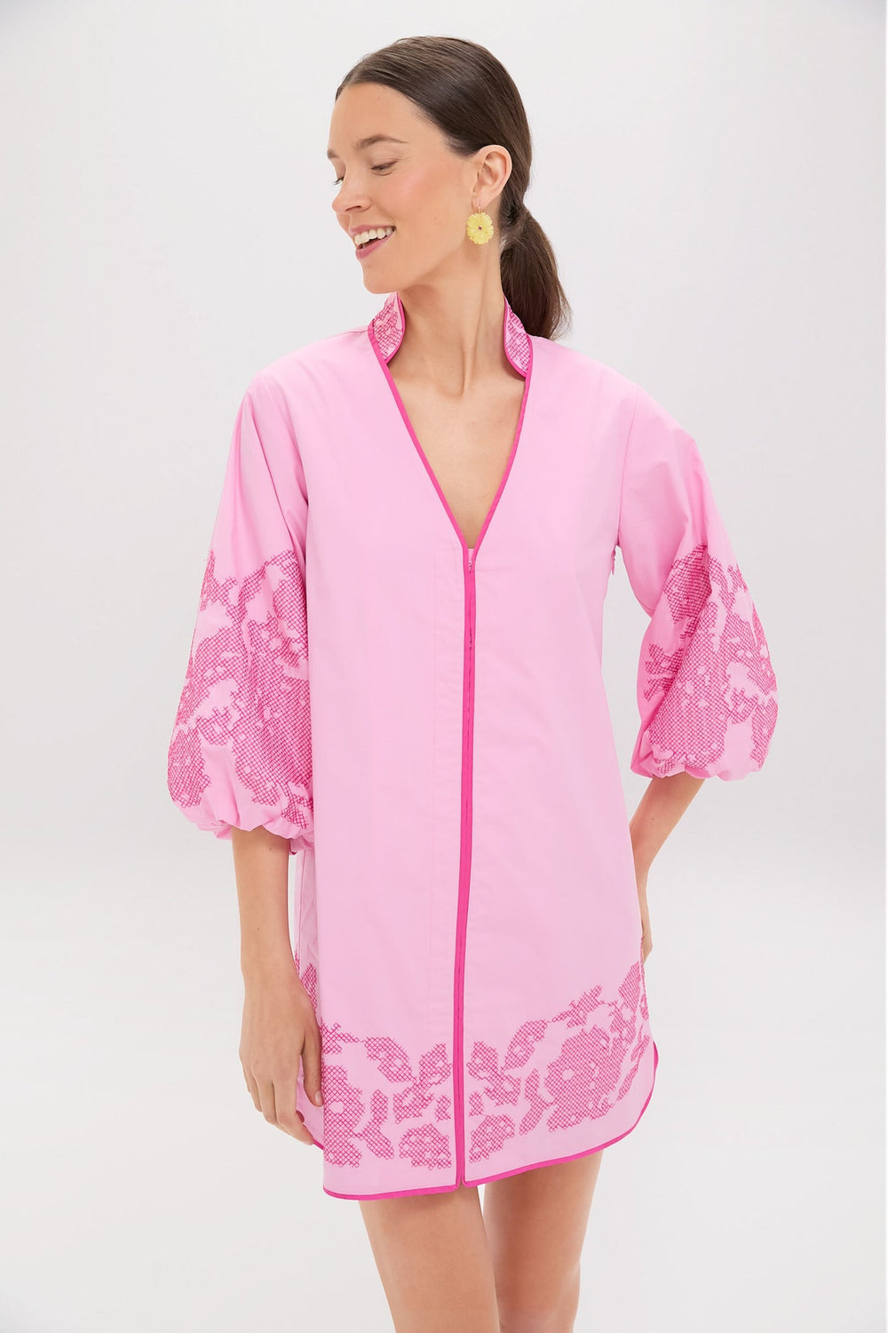Pink Embroidery Mini Arem Caftan
