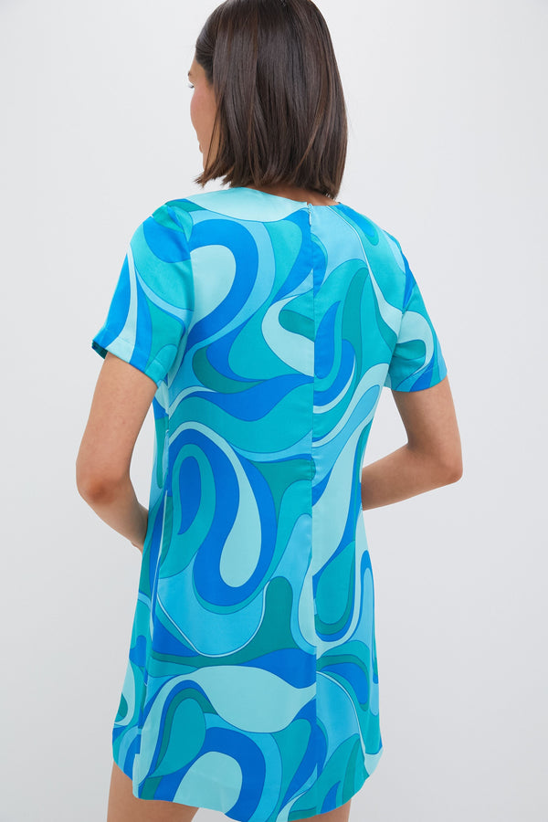 Blue Retro Geo Duffy Mini Dress