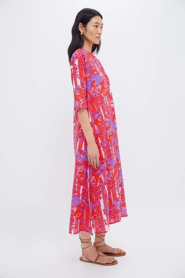 Coral Petunia Embroidered Long Kurta