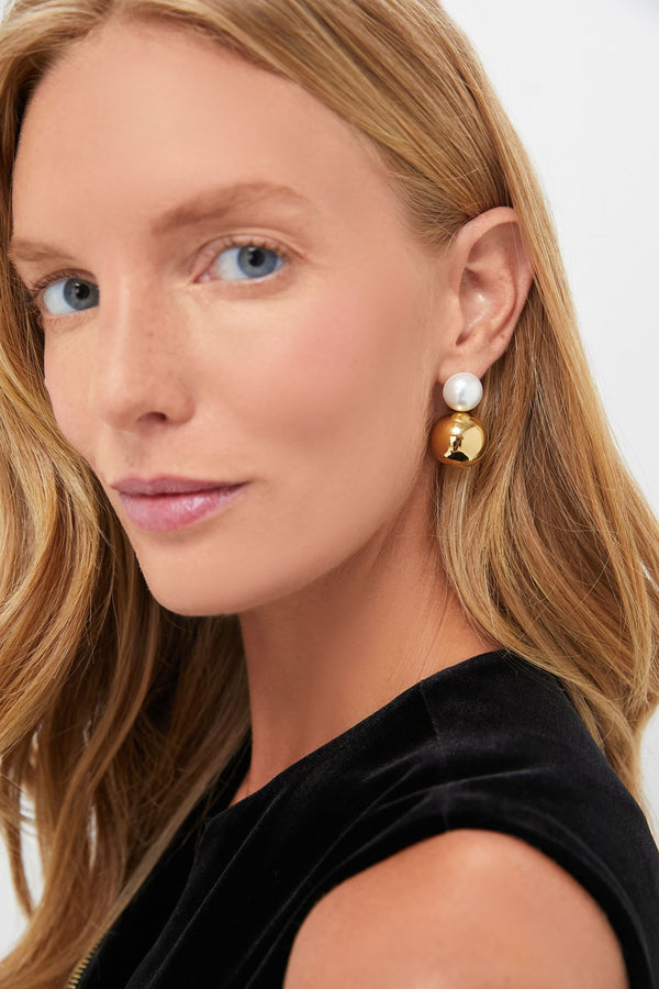 Gold Pearl Sphere Earrings
