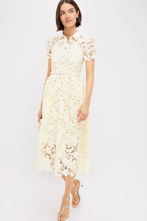 Yellow Lace Collared Midi Dress