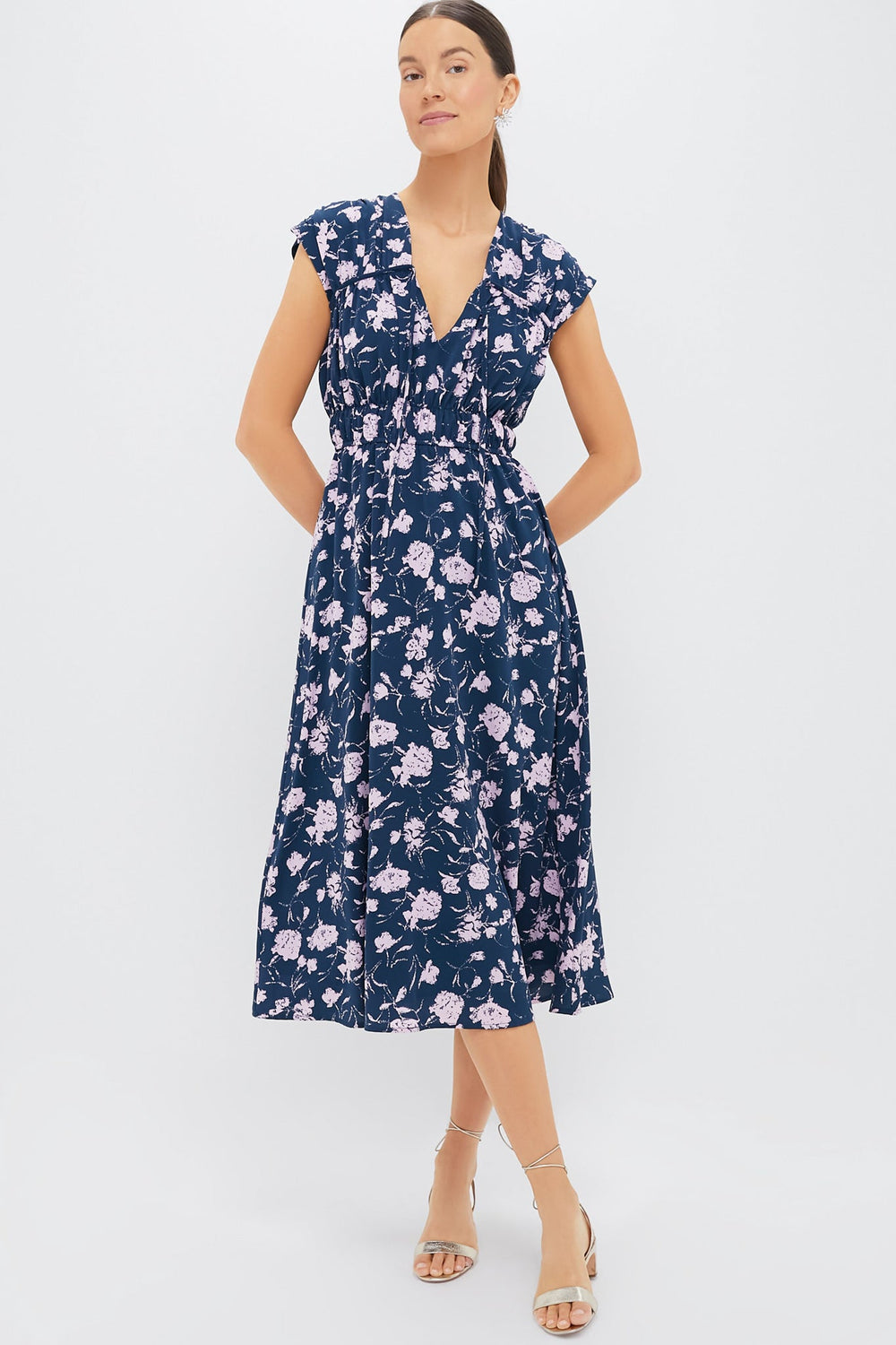 Navy & Blush Abstract Floral Amanda Midi Dress