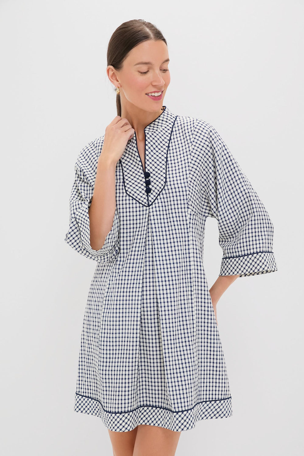 Navy Windowpane Seersucker Indy Dress