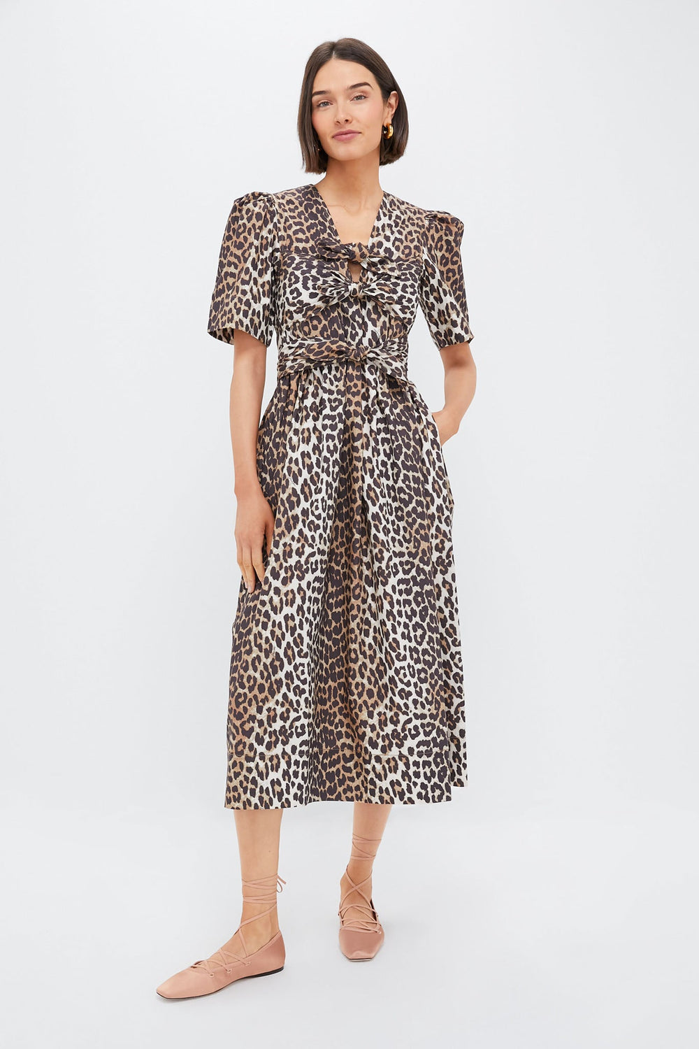 Leopard Tie Strap Midi Dress