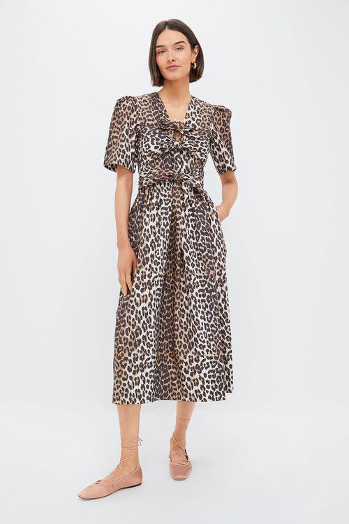 Leopard Tie Strap Midi Dress