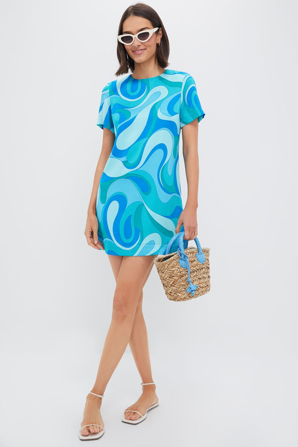 Blue Retro Geo Duffy Mini Dress