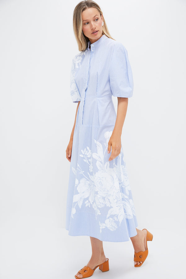 Violetta Etch Blue Short Sleeve Midi Shirt Dress