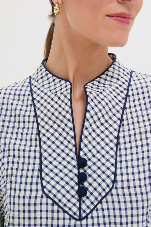 Navy Windowpane Seersucker Indy Dress