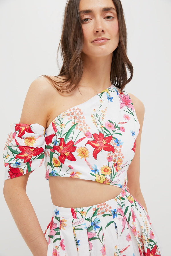 White & Coral Floral Sophia Maxi Dress