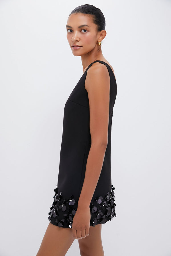 Black Crepe 3D Sequin Mini Dress