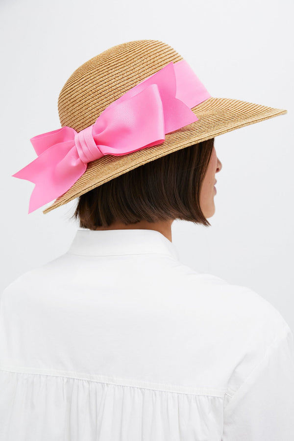 Exclusive Pink Packable Wide Bow Sunhat
