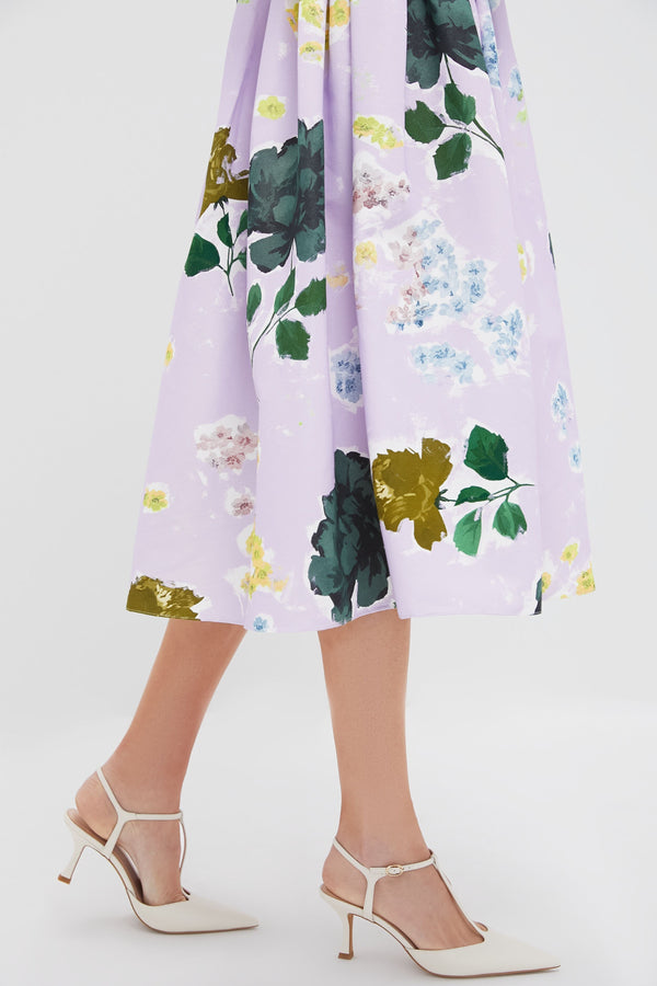Margot Floral Lilac Boat Neck Full Skirt Midi Dress