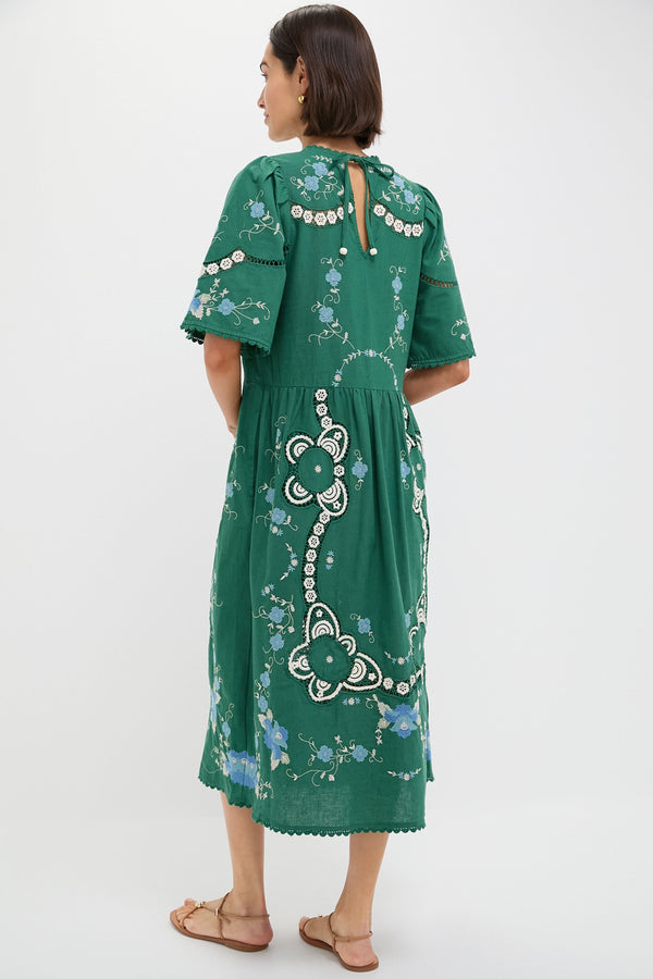 Green Vesna Embroidery Short Sleeve Dress