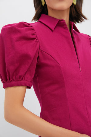 Raspberry Front Zip Denim Mini Dress