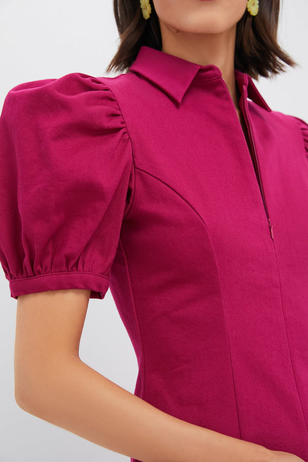 Raspberry Front Zip Denim Mini Dress