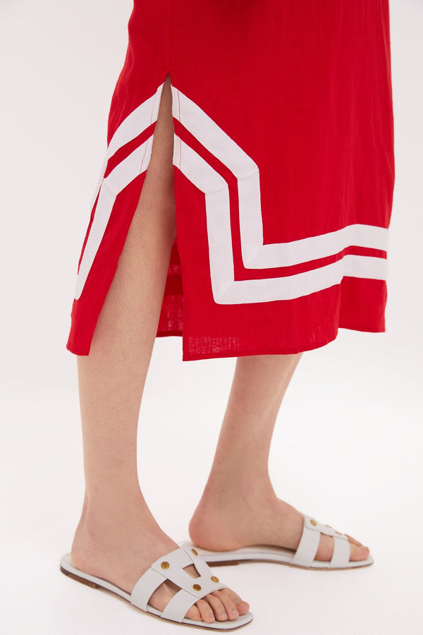 Exclusive Red and White Short Sleeve Classic Maxi Tunic