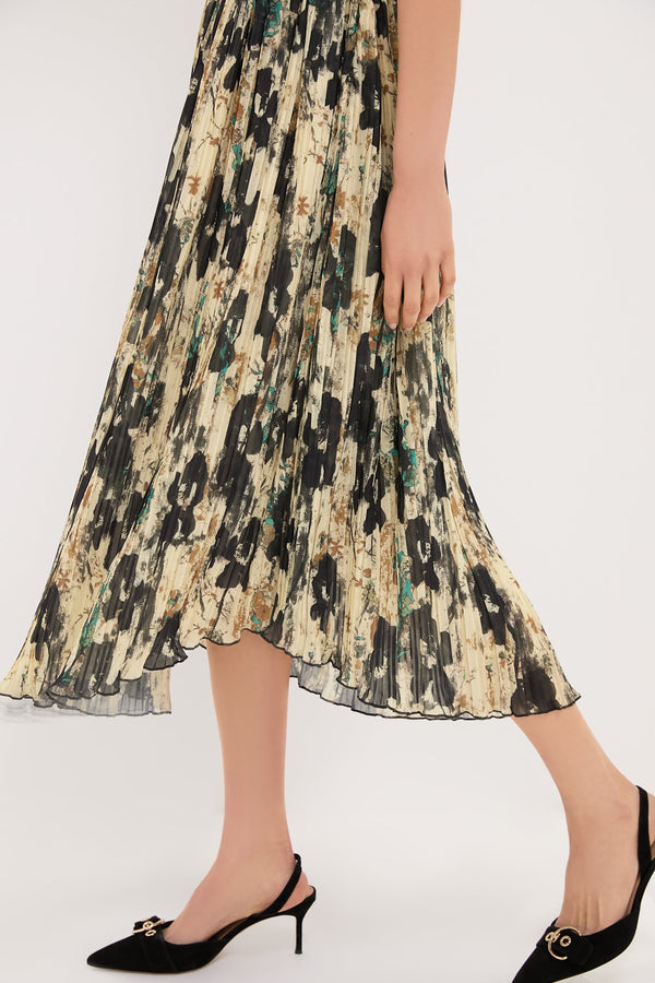 Afterglow Printed Pleats Smock Midi Straps Dress