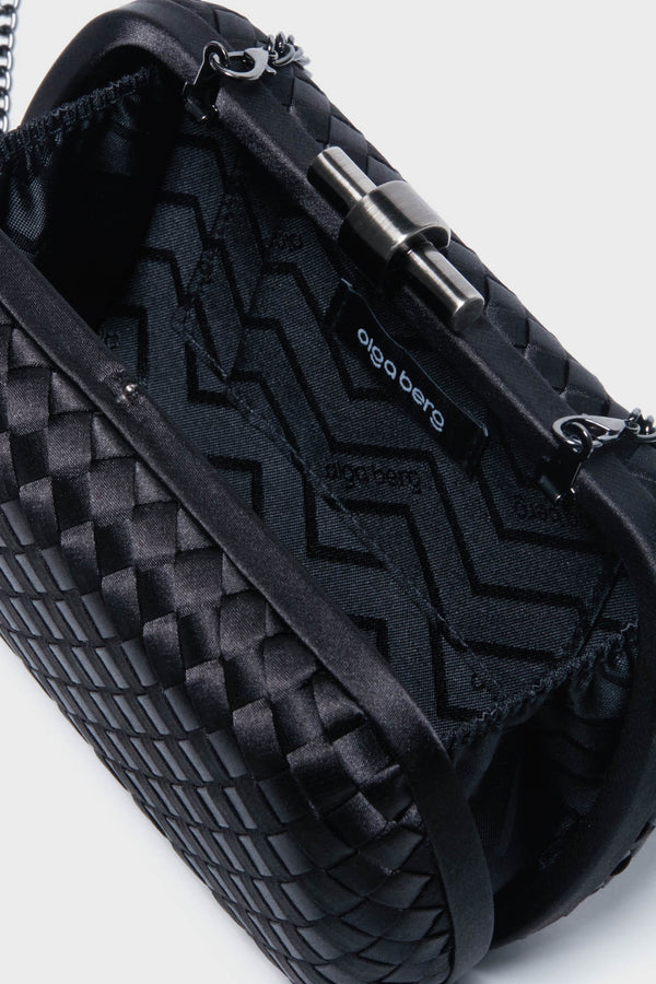 Black Evelyn Woven Clutch