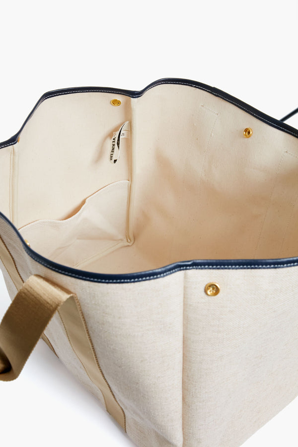 Beige Traversee L Linen Tote
