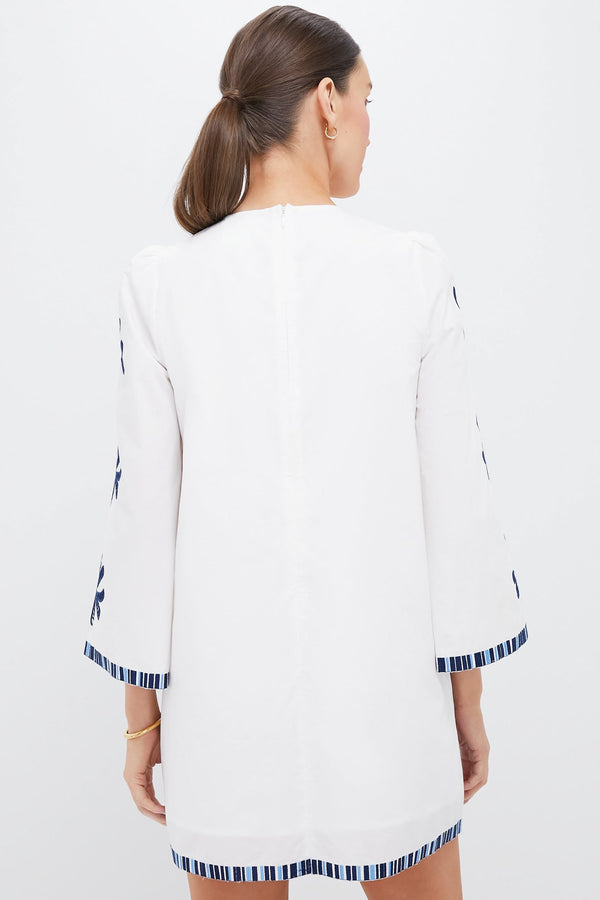White & Blue Embroidery Atlantic Mini Dress