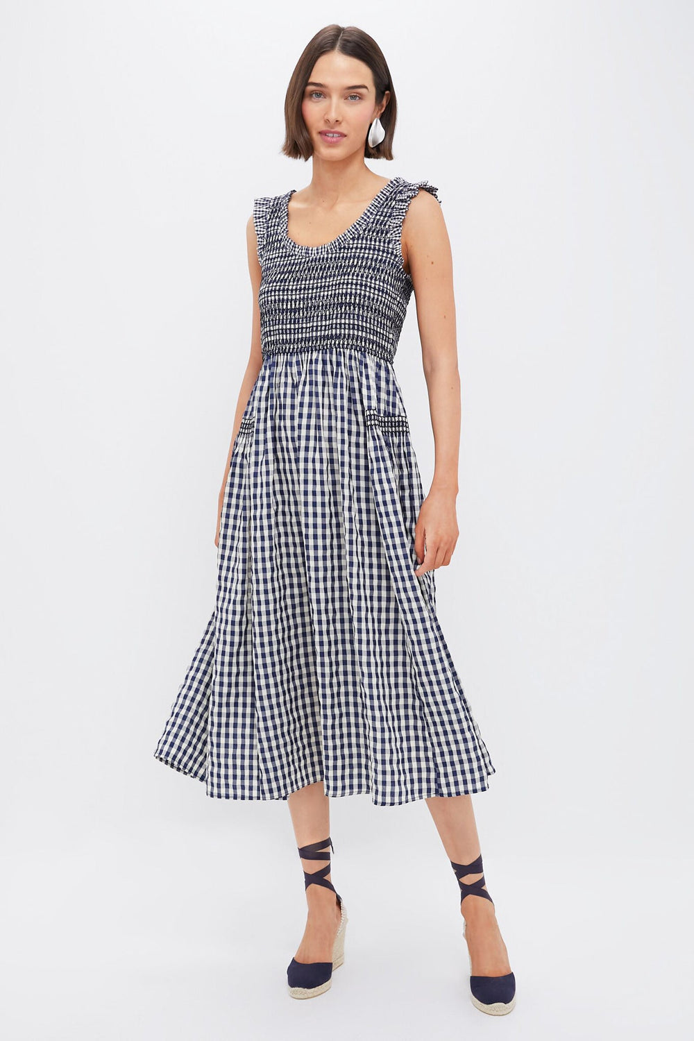 Navy Gingham Smocked Abilene Midi Dress