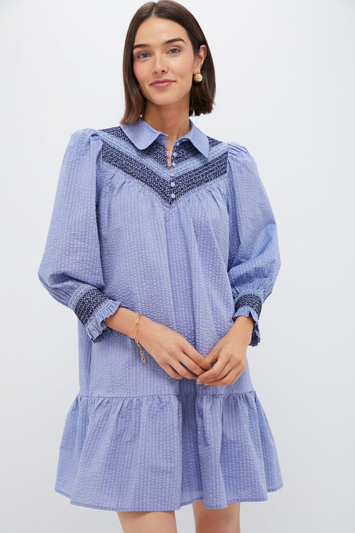 Blue Seersucker Smocked Venice Dress