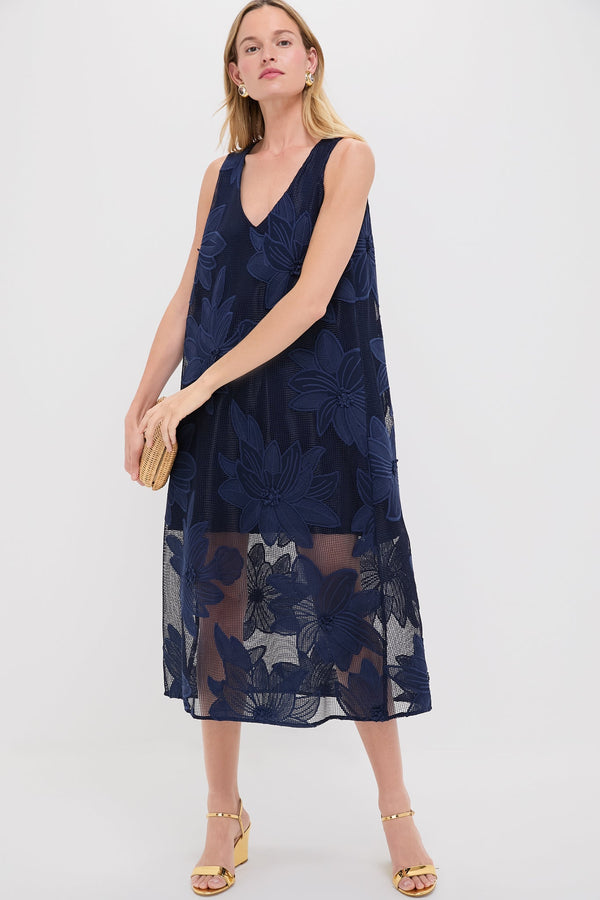 Navy Embroidered Lace Sol Dress