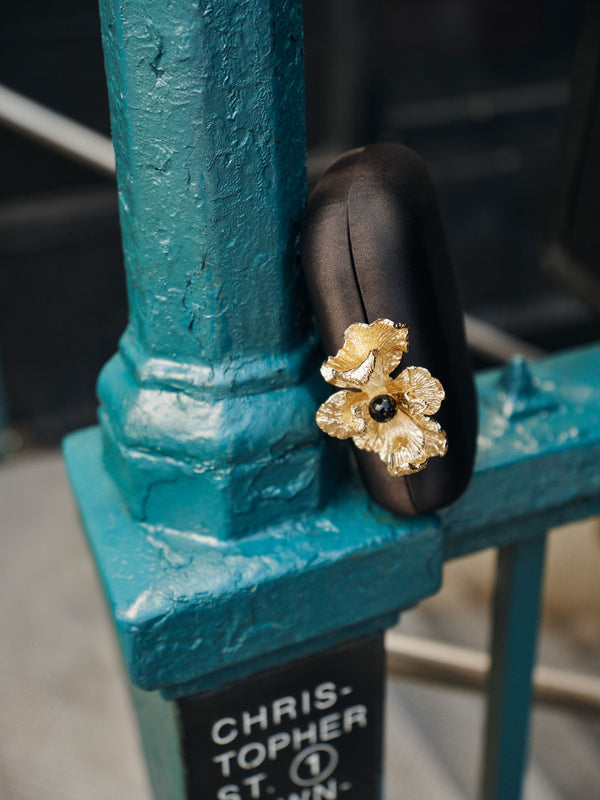 Black Adele Orchid Lock Clutch