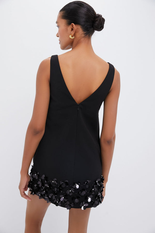 Black Crepe 3D Sequin Mini Dress