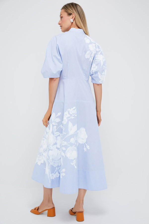 Violetta Etch Blue Short Sleeve Midi Shirt Dress