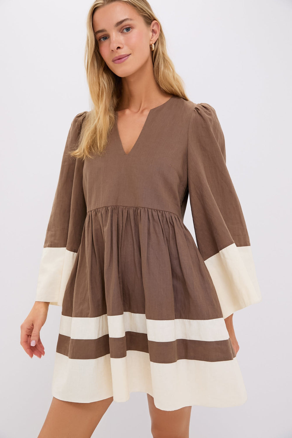 Mocha and Cream Cotton Linen Izzie Dress